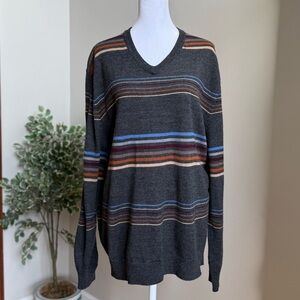 Club Room Merino Wool Blend V-Neck Striped Sweater